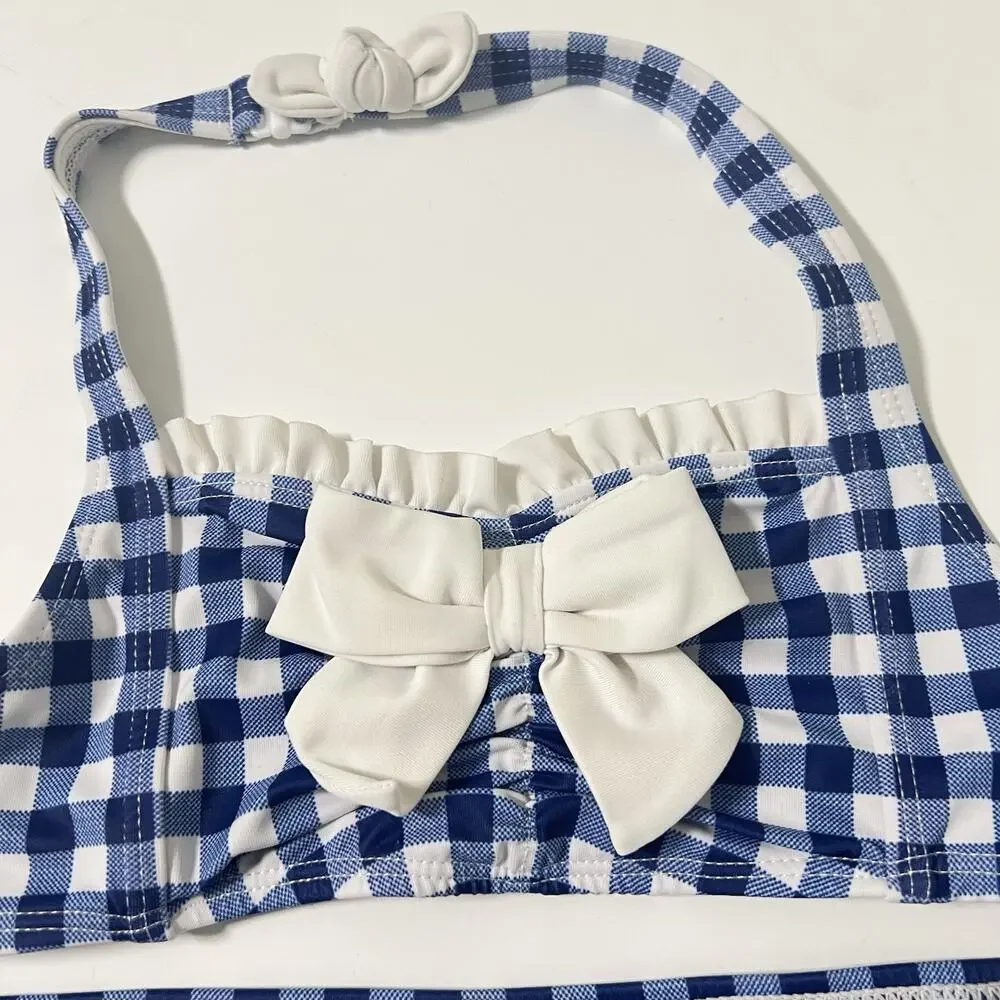 Janie & Jack Gingham Two Piece Swimsuit Size 8 Blue White